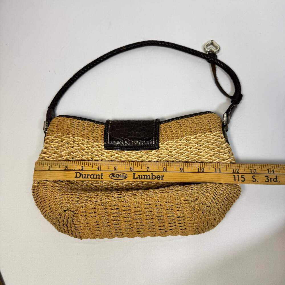 Brighton Woven Tan Straw Dark Brown Croc Embossed Leather Small Bag Tote Satchel - Picture 8 of 11